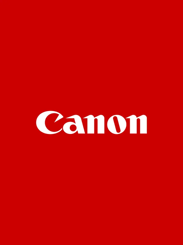 Logo van Canon op rode achtergrond