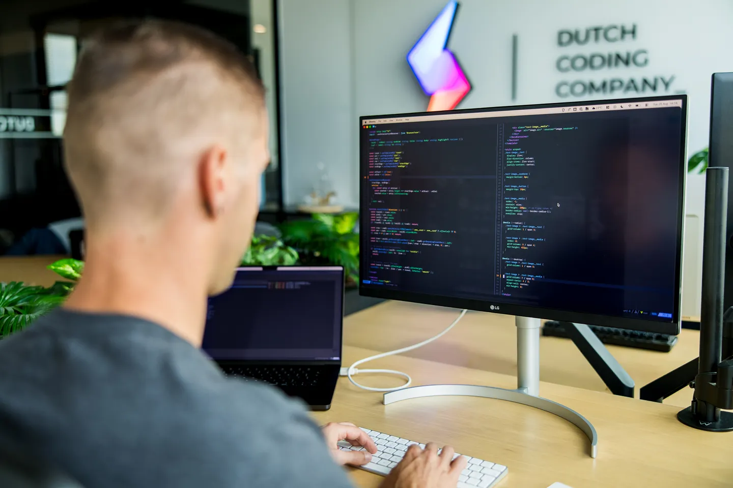 A developer writing software